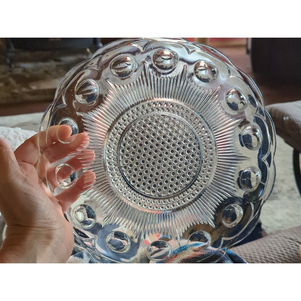 Antique Diamond Point, Thumbprint, Scalloped Cut Glass Serving Tray/Plate